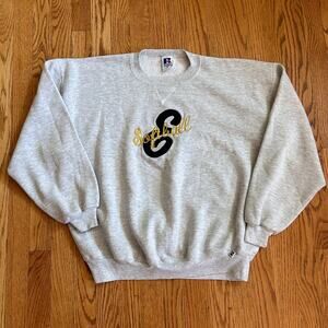 Vintage 90's Russell Athletic E Softball Gray Crewneck Pullover Sweatshirt Sz XL